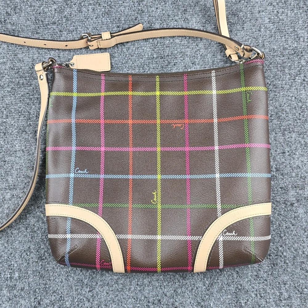 Coach Peyton Brown‎ Tattersall Plaid Crossbody Shoulder Bag F24387 - Picture 2 of 10
